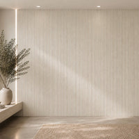 NU Wall Luxe Cool Beige Travertine Fluted Wall Panel showing textured beige travertine surface and fluted design for interior decor.