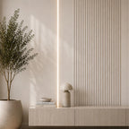 NU Wall Luxe Parchment Pearl small slatted wall panel with a textured parchment finish and subtle pearl accents for elegant interior decor.