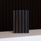 NU Wall Palm Dark Oak and Black small slatted wall panels, set of four, featuring modern wood and black design for interior decor.