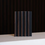 NU Wall Palm Dark Oak and Black small slatted wall panels, set of four, featuring modern wood and black design for interior decor.
