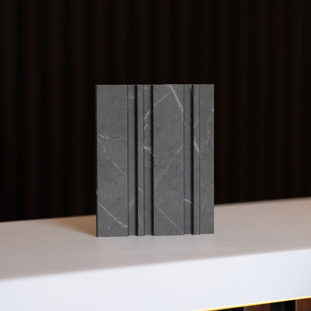 NU Wall Dubai Midnight Storm slatted wall panels, pack of 4, showcasing modern textured wall decor for interior design.