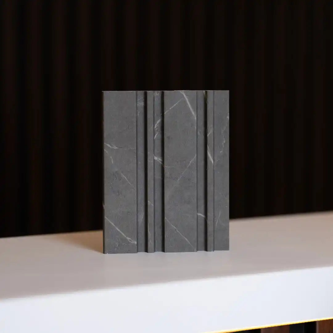 NU Wall Dubai Midnight Storm slatted wall panels, pack of 4, showcasing modern textured wall decor for interior design.