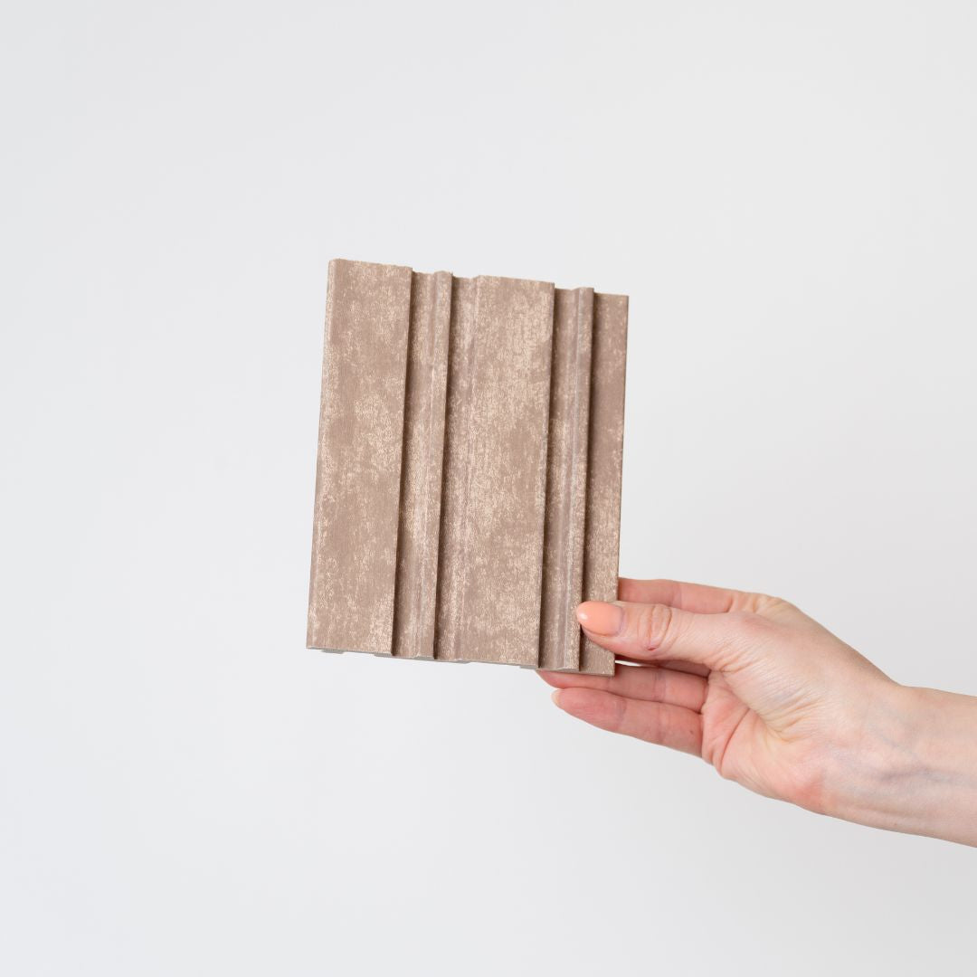 NU Wall Dubai Camel Sand slatted wall panels pack of 4, showcasing modern textured wall panel design in warm neutral tones.