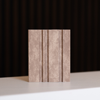 NU Wall Dubai Camel Sand slatted wall panel sample showing textured, warm-toned wooden slats for interior wall decor.