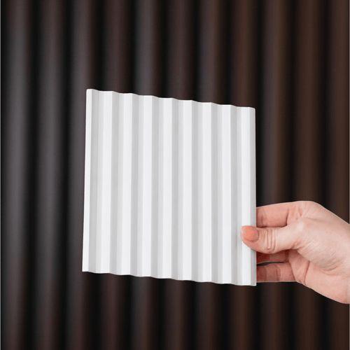 NU Wall Elegance Cascade paintable wall panel sample showing textured, decorative wall panel with intricate pattern and neutral color.