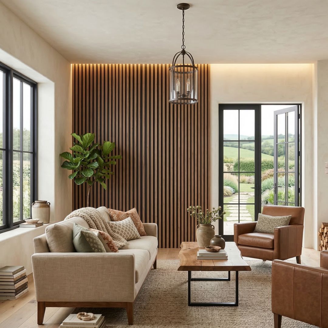 NU Wall Residence medium oak and black waterproof wall panels, pack of 4, showing textured wood grain and sleek black finish.