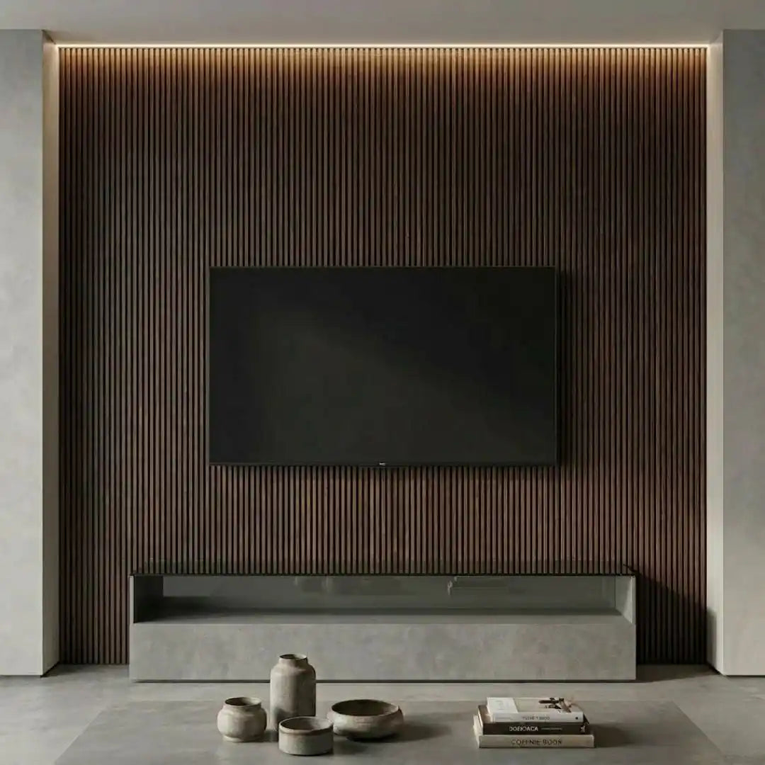 NU Wall Palm dark oak and black waterproof wall panels, pack of 4, showing textured wood grain finish for interior wall decoration.