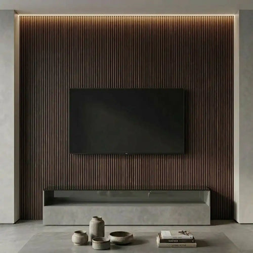 NU Wall Palm dark oak and black waterproof wall panels, pack of 4, showing textured wood grain finish for interior wall decoration.