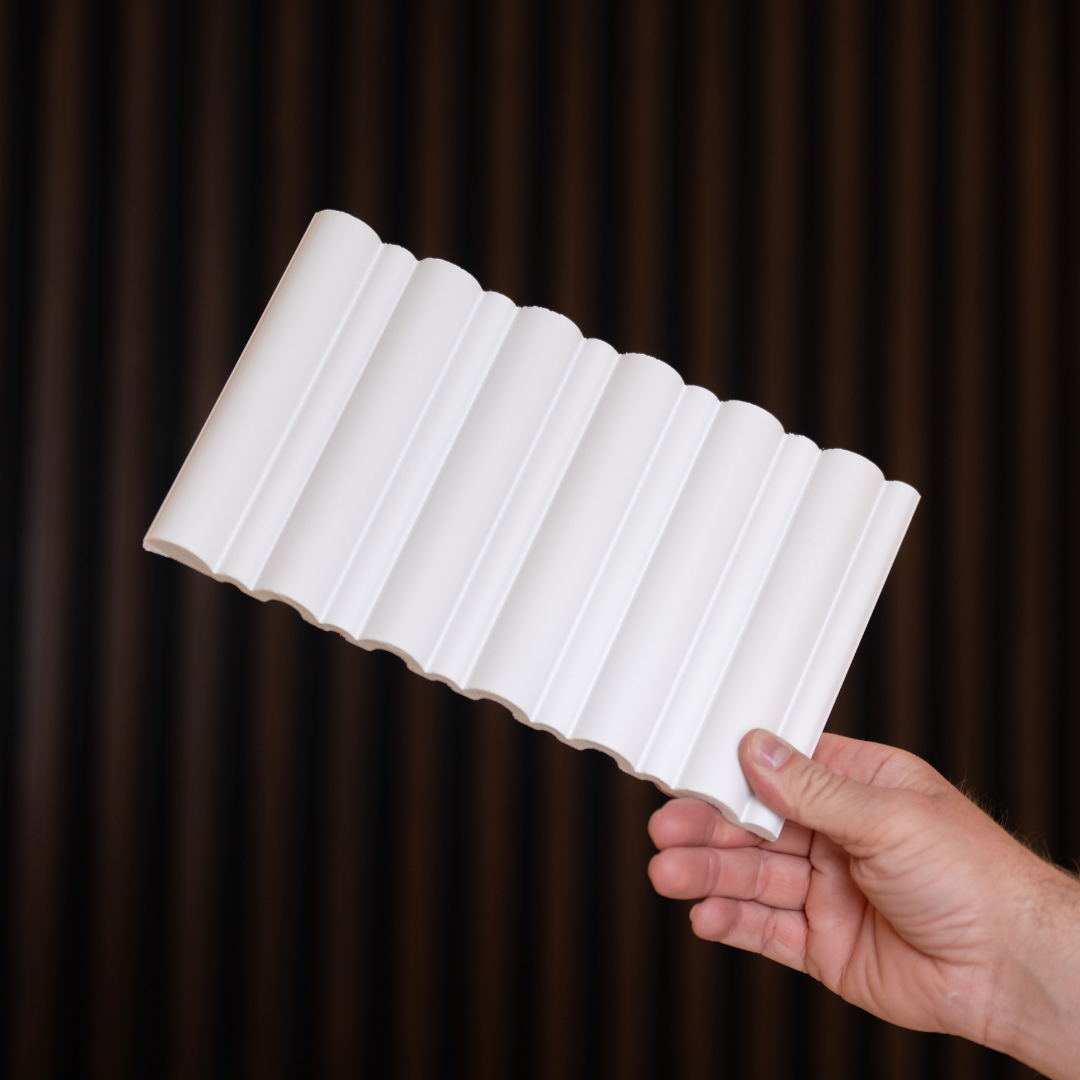 NU Wall Elegance Reeded Paintable Wall Panel Sample showing textured, reeded surface ideal for interior wall decor and customization.