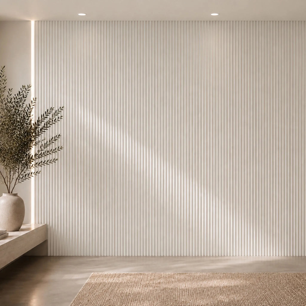 NU Wall Luxe Parchment Pearl Fluted Panel wall panel with elegant parchment pearl finish and fluted design for sophisticated interior decor