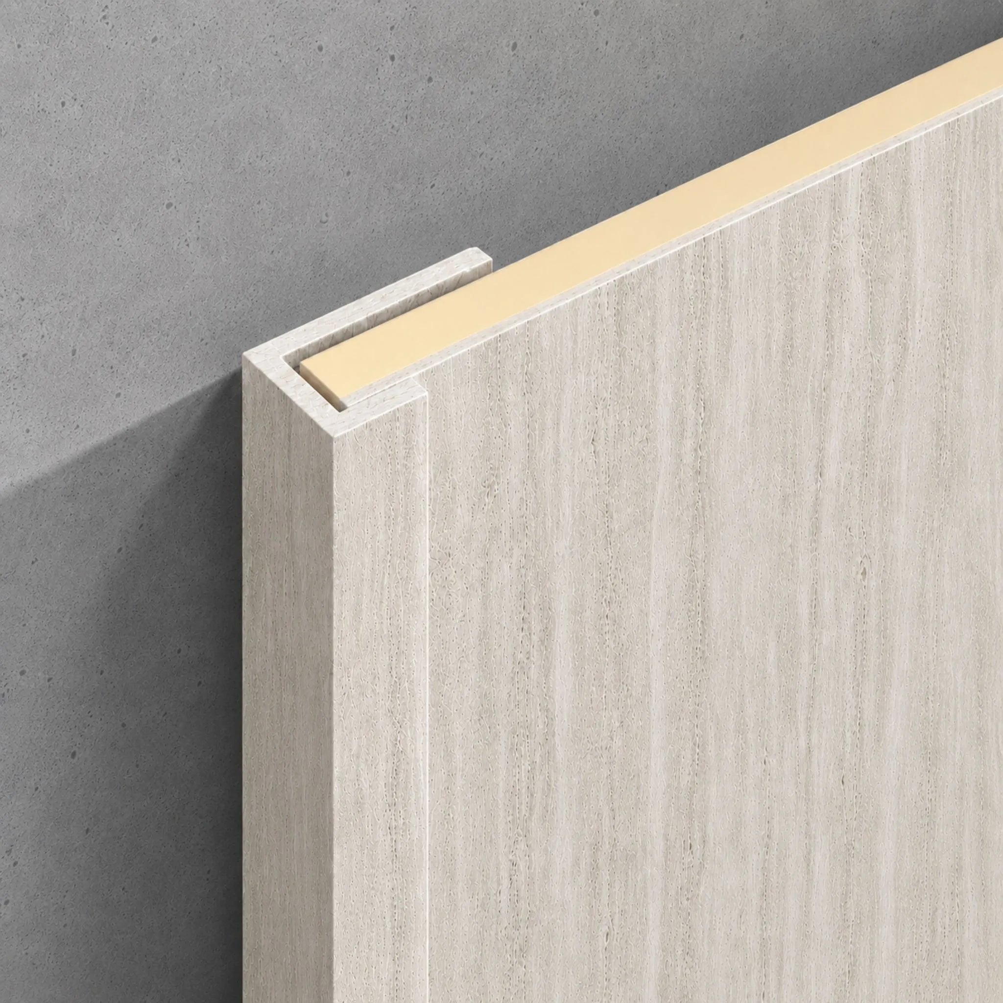 NU Wall End Trim Cool Beige Travertine WPC joint trim for seamless wall edges, featuring a stylish beige travertine finish.