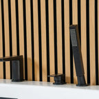 NU Wall Residence Light Oak and Black Slatted Wall Panels pack of 4, showing modern wood and black slatted design for wall decor.