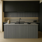 Waterproof polystyrene grey oak and black slat wall panelling