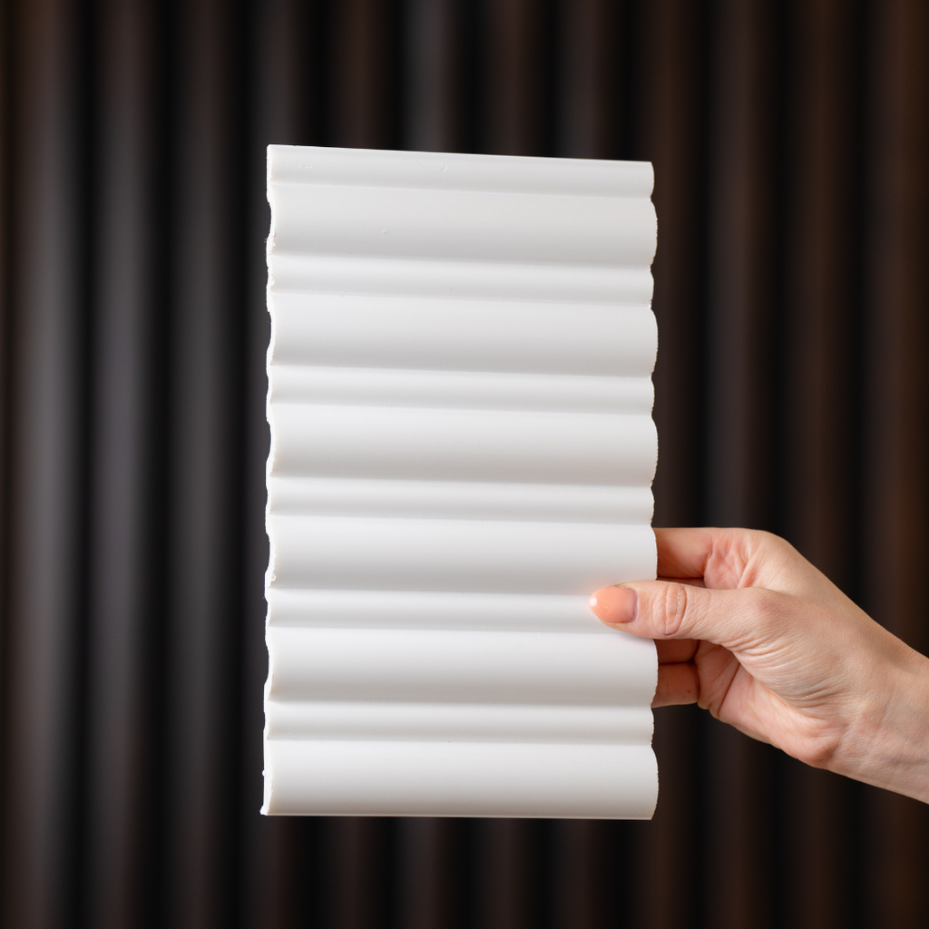 NU Wall Elegance Reeded Paintable Wall Panel Sample showing textured, reeded design ideal for modern interior wall decor.