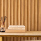NU Wall Arc Reeded Light Oak Wall Panels pack of 4 showcasing textured, reeded wood paneling for interior wall design.