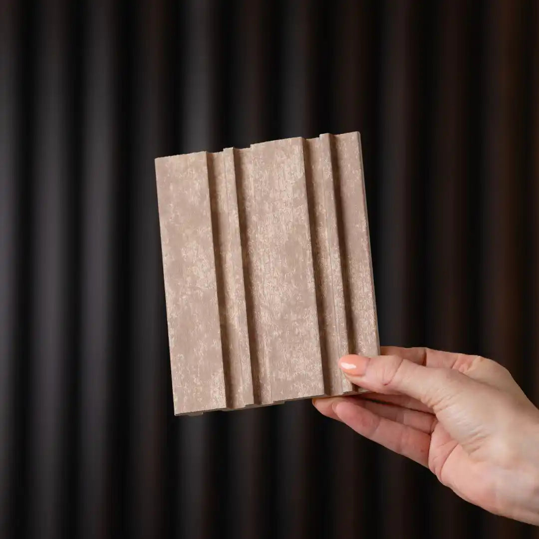 NU Wall Dubai Camel Sand slatted wall panels pack of 4, modern decorative wall panels with a natural camel sand finish.