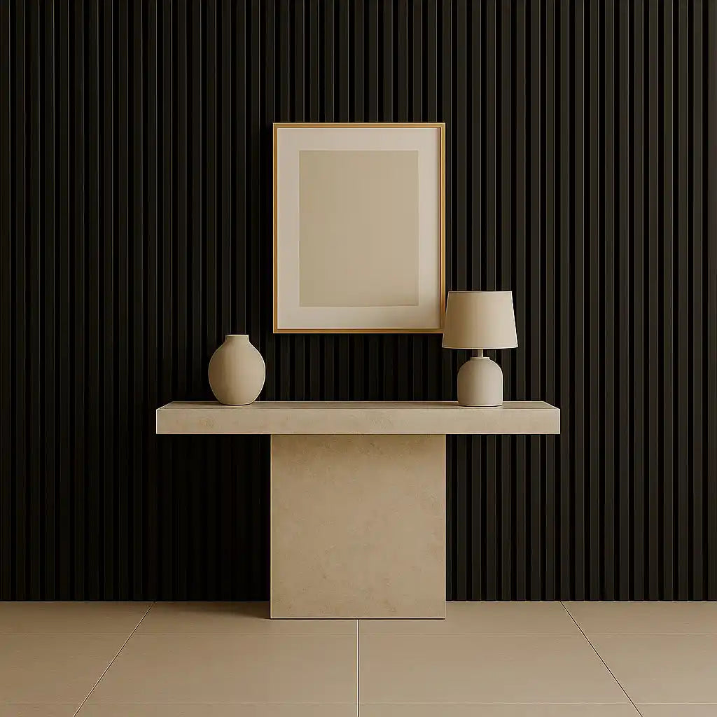 Waterproof polystyrene brushed black slat wall panelling