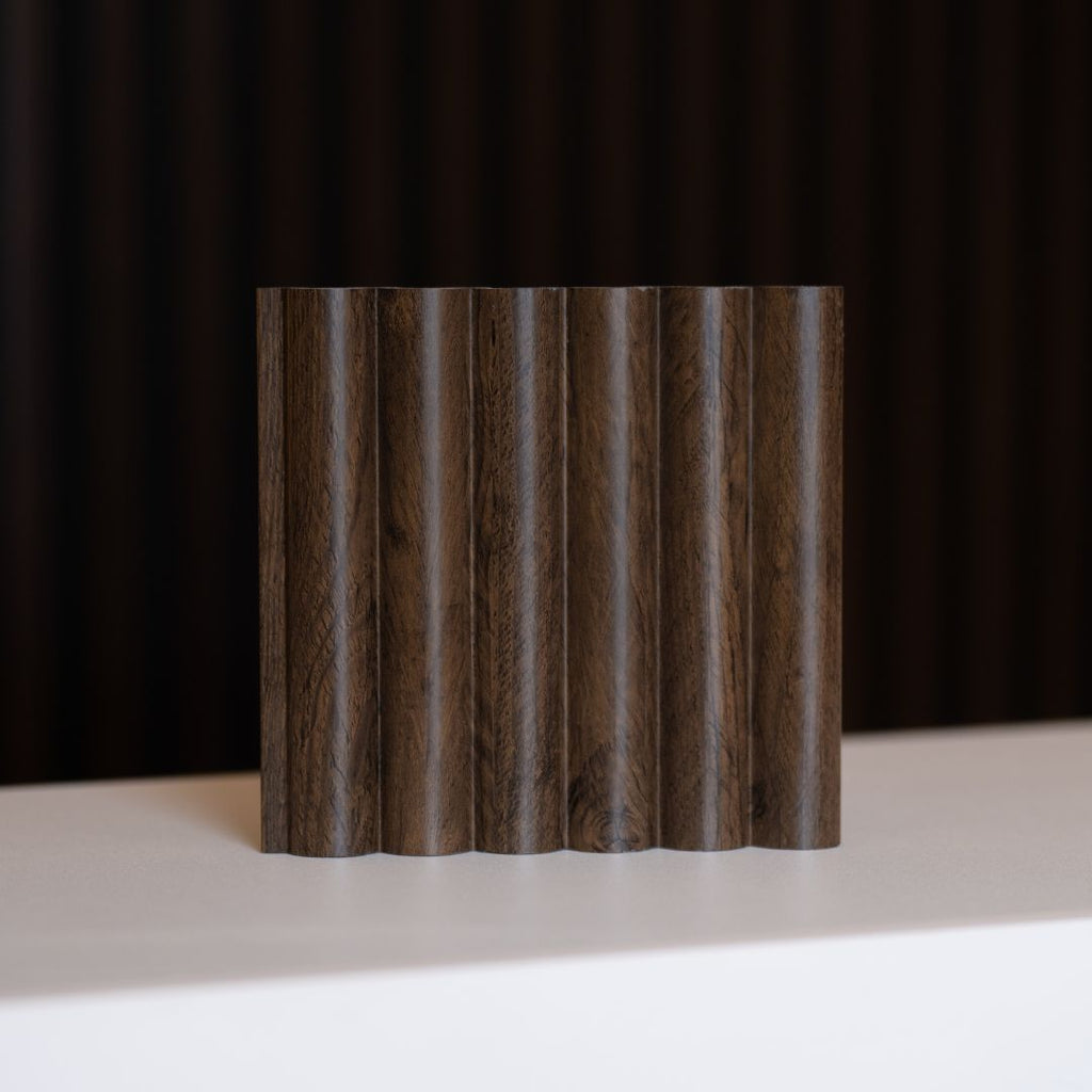 NU Wall Arc Reeded Warm Oak Wall Panel pack of 4, featuring textured, reeded oak finish for elegant interior wall decor.