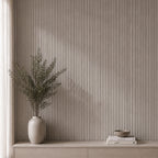 Oatmeal linen textured fluted wall panel from NU Wall, showcasing a soft, neutral-toned design ideal for modern interior decor.