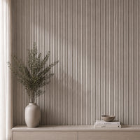 Oatmeal linen textured fluted wall panel from NU Wall, showcasing a soft, neutral-toned design ideal for modern interior decor.