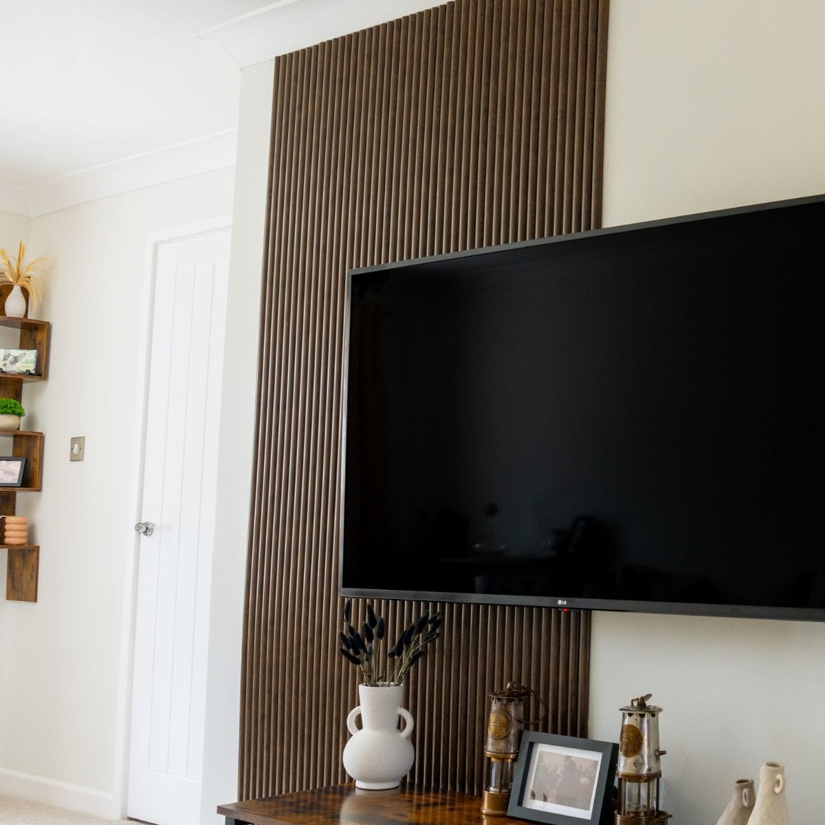 NU Wall Arc Reeded Warm Oak wall panels, pack of 4, featuring textured wood grain and reeded design for interior wall decoration.