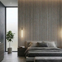 NU Wall Palm grey oak and black waterproof wall panel pack of 4, modern textured wall panel for interior decor.