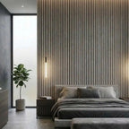 NU Wall Palm grey oak and black waterproof wall panel pack of 4, modern textured wall panel for interior decor.