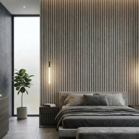 NU Wall Palm grey oak and black waterproof wall panel pack of 4, modern textured wall panel for interior decor.