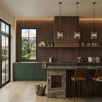 NU Wall Residence medium oak and black waterproof wall panels, pack of 4, showcasing textured wood grain and sleek black accents.