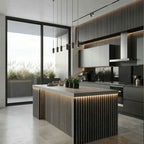 NU Wall Residence Grey Oak and Black waterproof wall panels, pack of 4, showing textured surface suitable for interior wall decor.