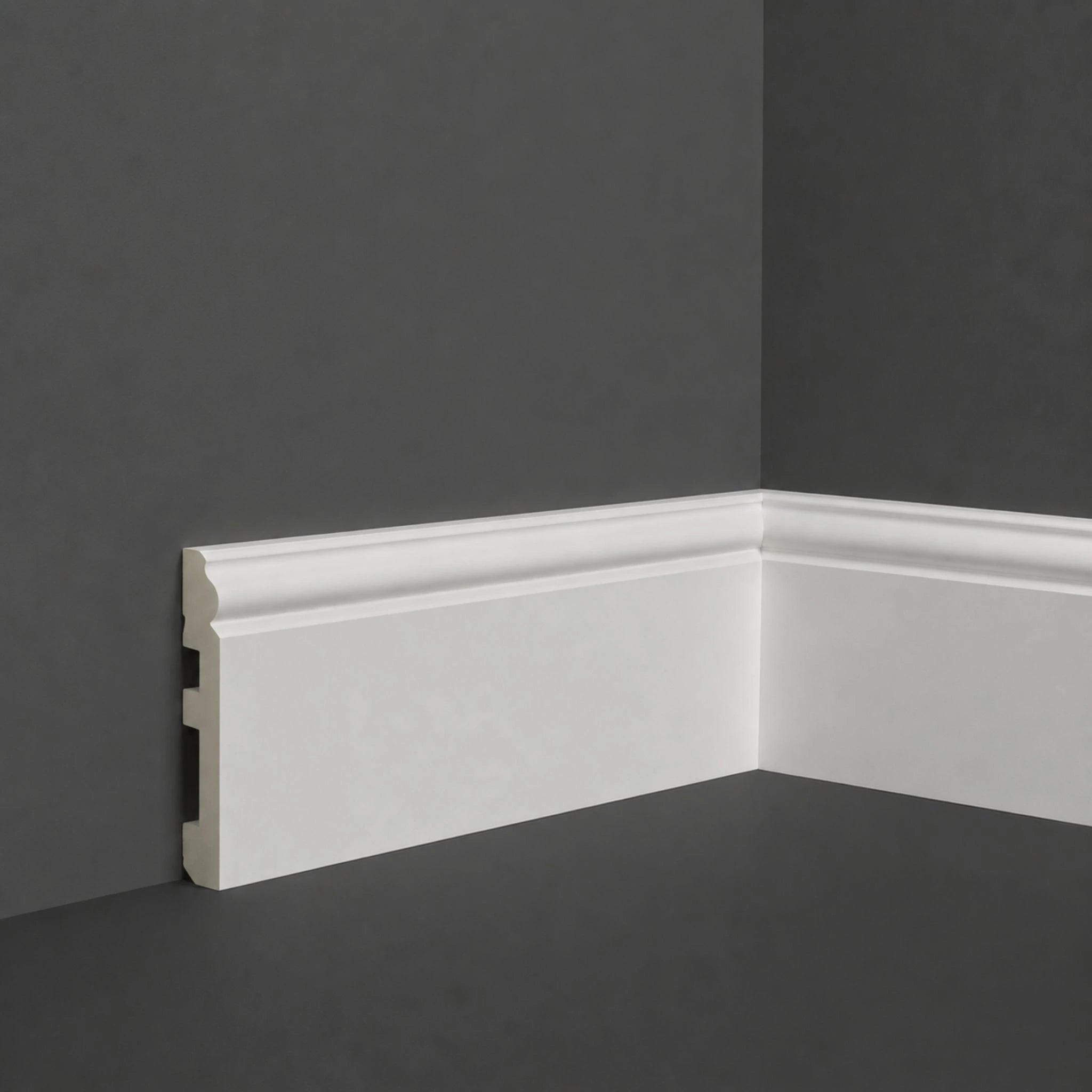 NU Wall Legacy skirting board sample with 100mm length, 120mm width, and 15mm depth in a natural wood finish.