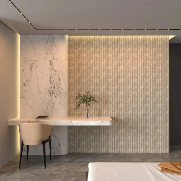 Waterproof polystyrene beige marble effect thin slatted wall panelling