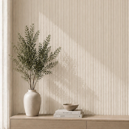 NU Wall Luxe Parchment Pearl Reeded Panel wall panel with elegant textured surface and reeded design, ideal for sophisticated interior decor
