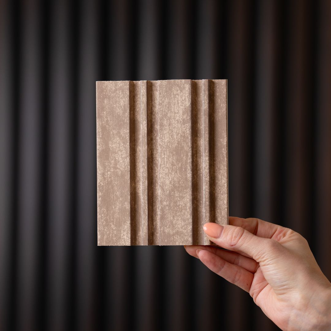 NU Wall Dubai Camel Sand slatted wall panels pack of 4, showcasing modern textured wall panel design in a warm camel sand color.