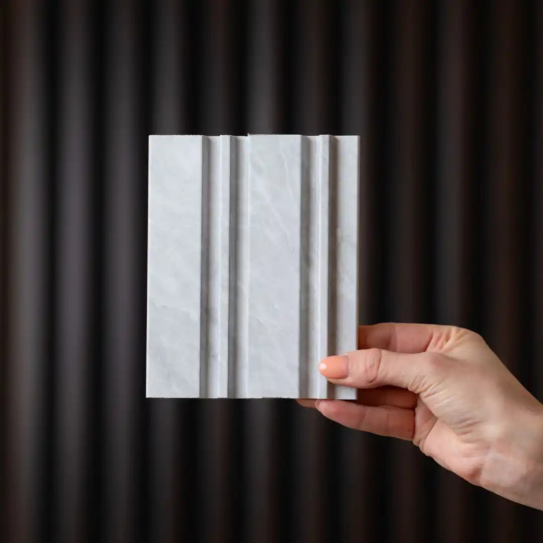 NU Wall Dubai Cloudy Grey slatted wall panels, pack of 4, featuring modern grey wood grain design for stylish interior decor.