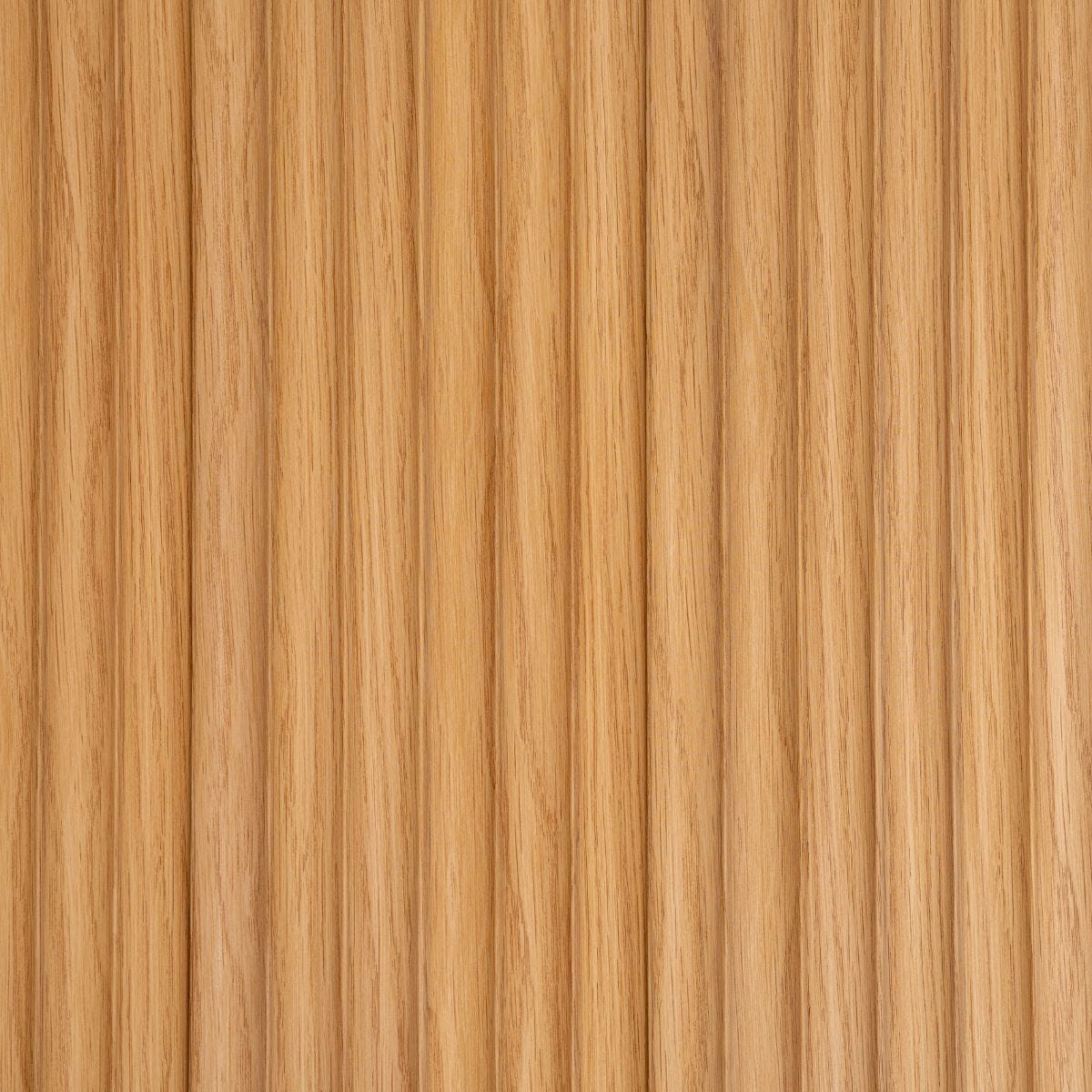 NU Wall Arc Reeded Light Oak Wall Panel pack showing four textured light oak panels with a curved reed design.