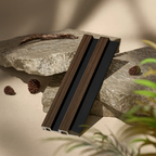 Waterproof polystyrene dark oak and black slat wall panelling