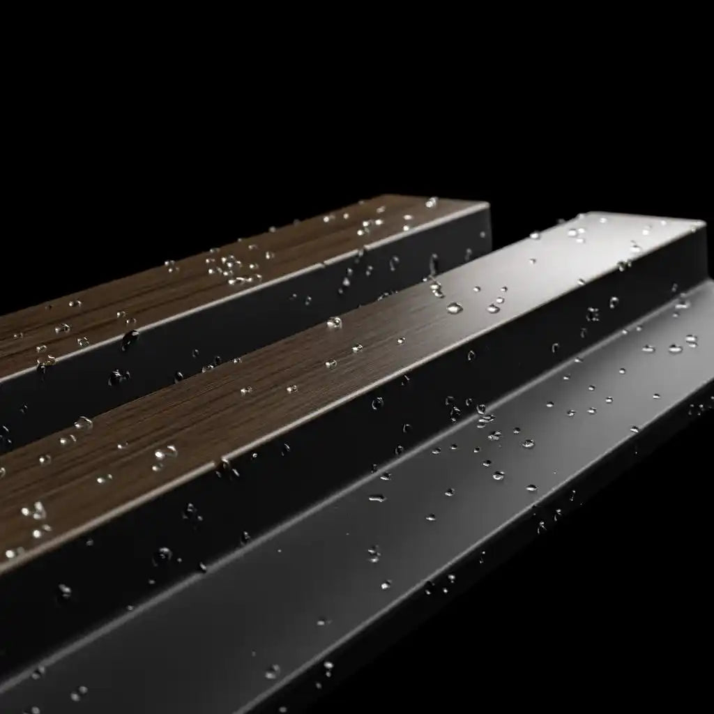 Waterproof polystyrene dark oak and black slat wall panelling