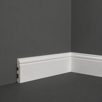 NU Wall Legacy skirting board sample with 100mm length, 100mm width, and 15mm depth showing the wood grain texture.