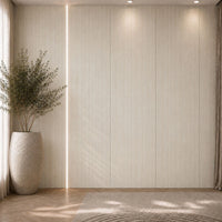 NU Wall Luxe Cool Beige Travertine flat panel wall panel showing textured beige stone surface for interior decor.