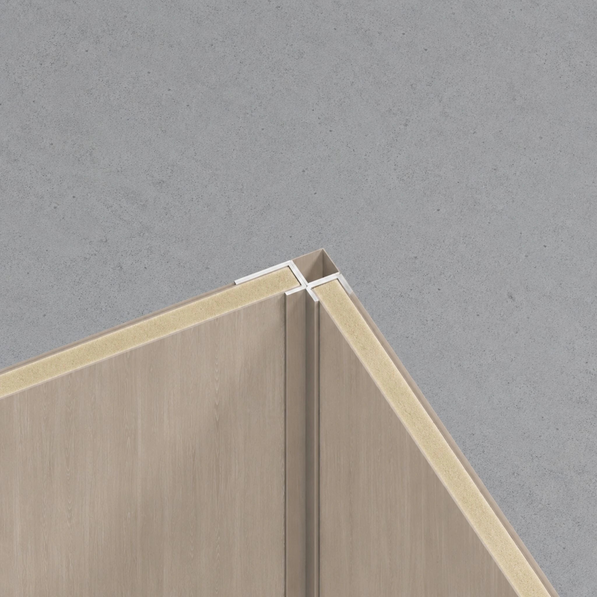 NU Wall Mink Oak WPC joint trim used as an internal corner trim with a natural wood finish for seamless wall edges.
