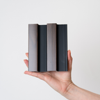 NU Wall Residence Dark Oak and Black Slatted Wall Panel Sample showing textured dark oak finish with black slats for modern interior decor.