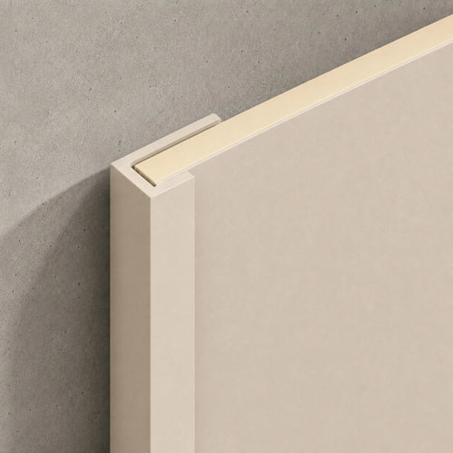 NU Wall End Trim Parchment Pearl WPC joint trim for wall finishing, featuring a smooth, elegant parchment pearl finish.