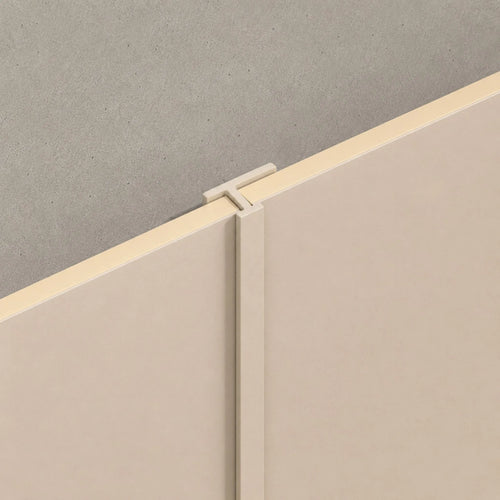 NU Wall Joining Trim Parchment Pearl WPC joint trim for wall finishing, with a smooth parchment pearl finish and decorative edge.