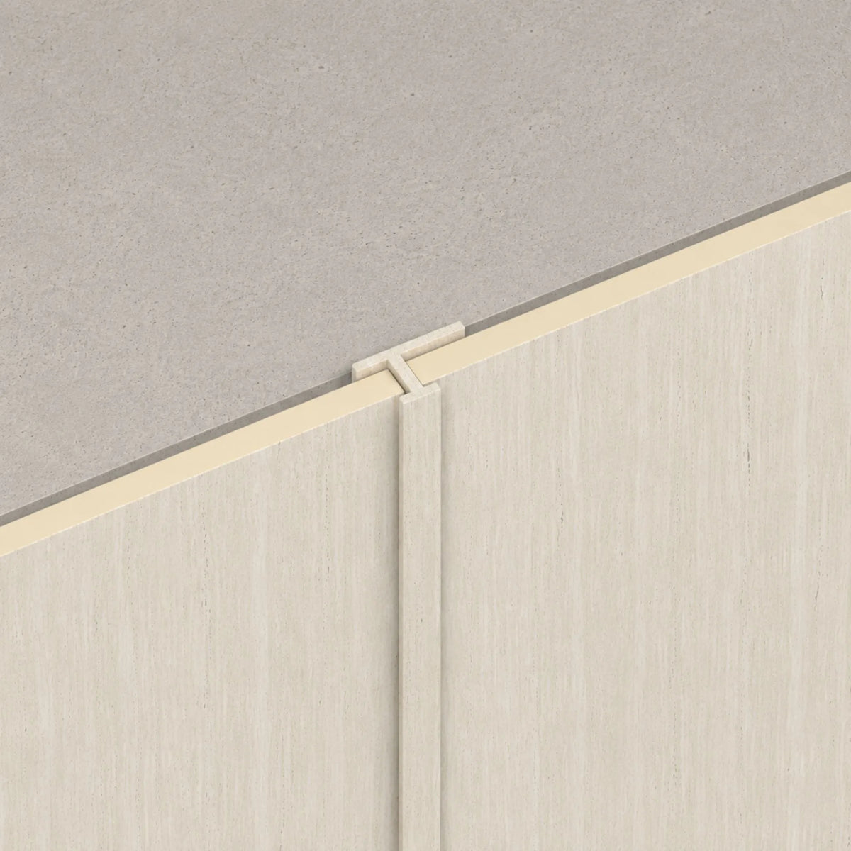 NU Wall Cool Beige Travertine WPC joint trim, joining trim for wall or flooring installations, with a sleek, durable finish.