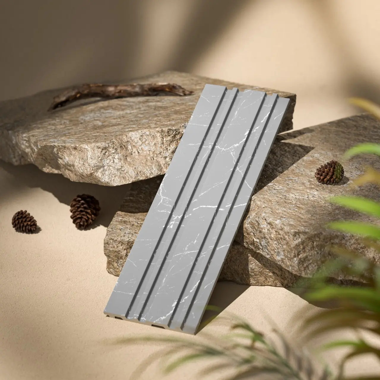 Waterproof polystyrene grey marble effect thin slatted wall panelling