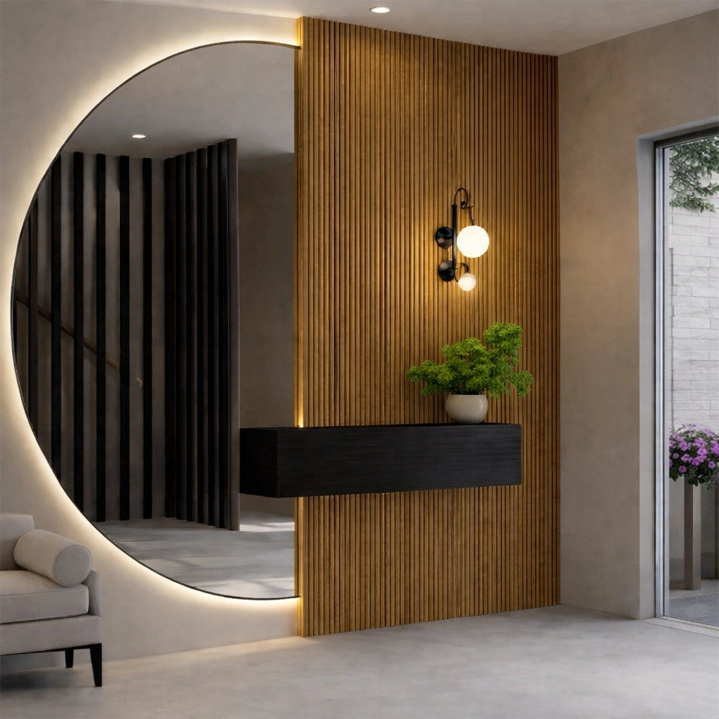 Arc Reeded – Medium Oak Waterproof Wall Panel • Pack of 4 - NUWALL UK