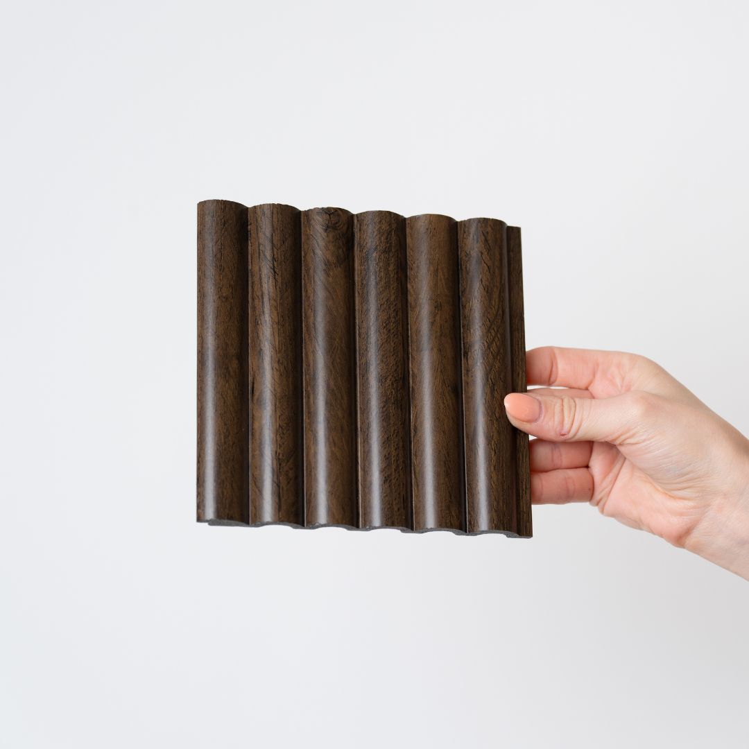 NU Wall Arc Reeded Warm Oak Wall Panels pack of 4, showcasing textured wood grain and reeded design for interior wall decoration.