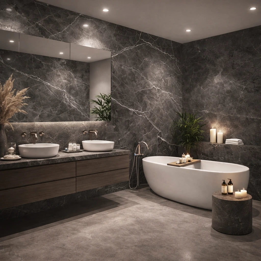 Grigio Grey Marble Effect Self Adhesive Wall Panel - NUWALL UK