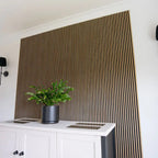 NU Wall Palm Light Oak and Black small slatted wall panels pack of 4, featuring modern wooden and black slat design for interior decor.